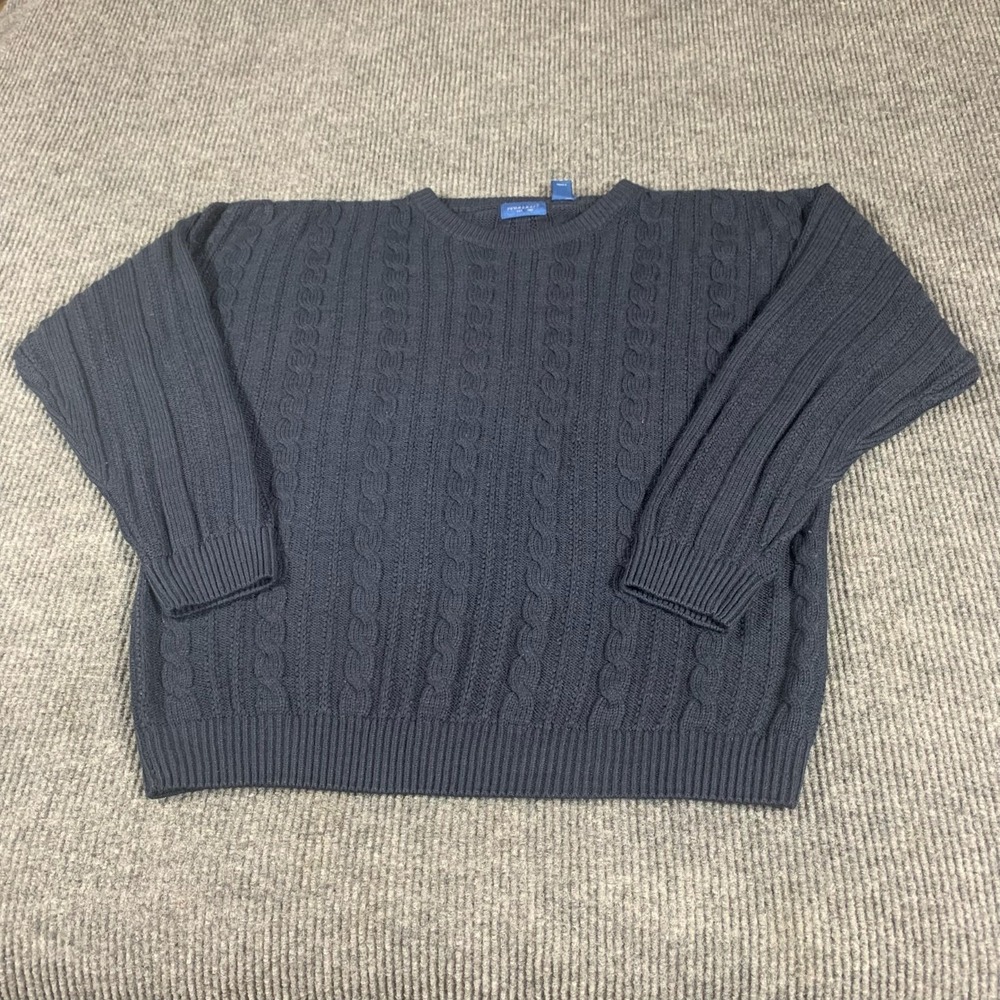 VTG Towncraft Sweater Mens Extra Large XL Blue Cable Knit Pullover Acrylic 80s